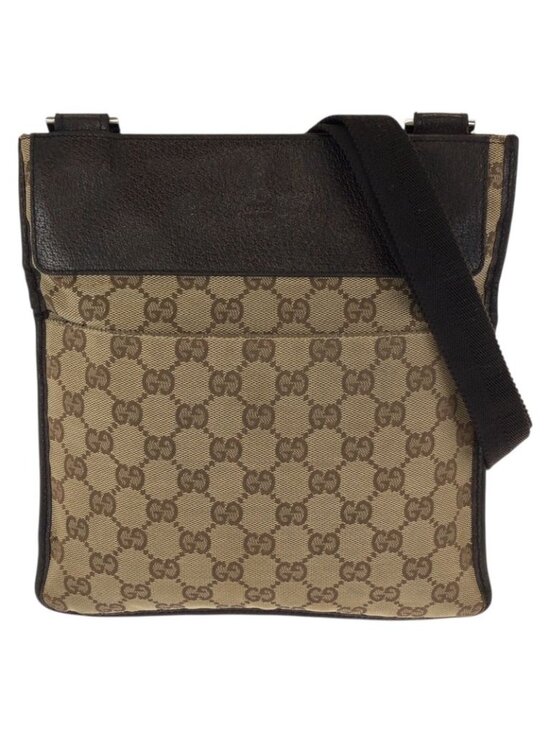 Gucci Beige Dark Brown GG Canvas Leather Shoulder Bag Pochette main image 2